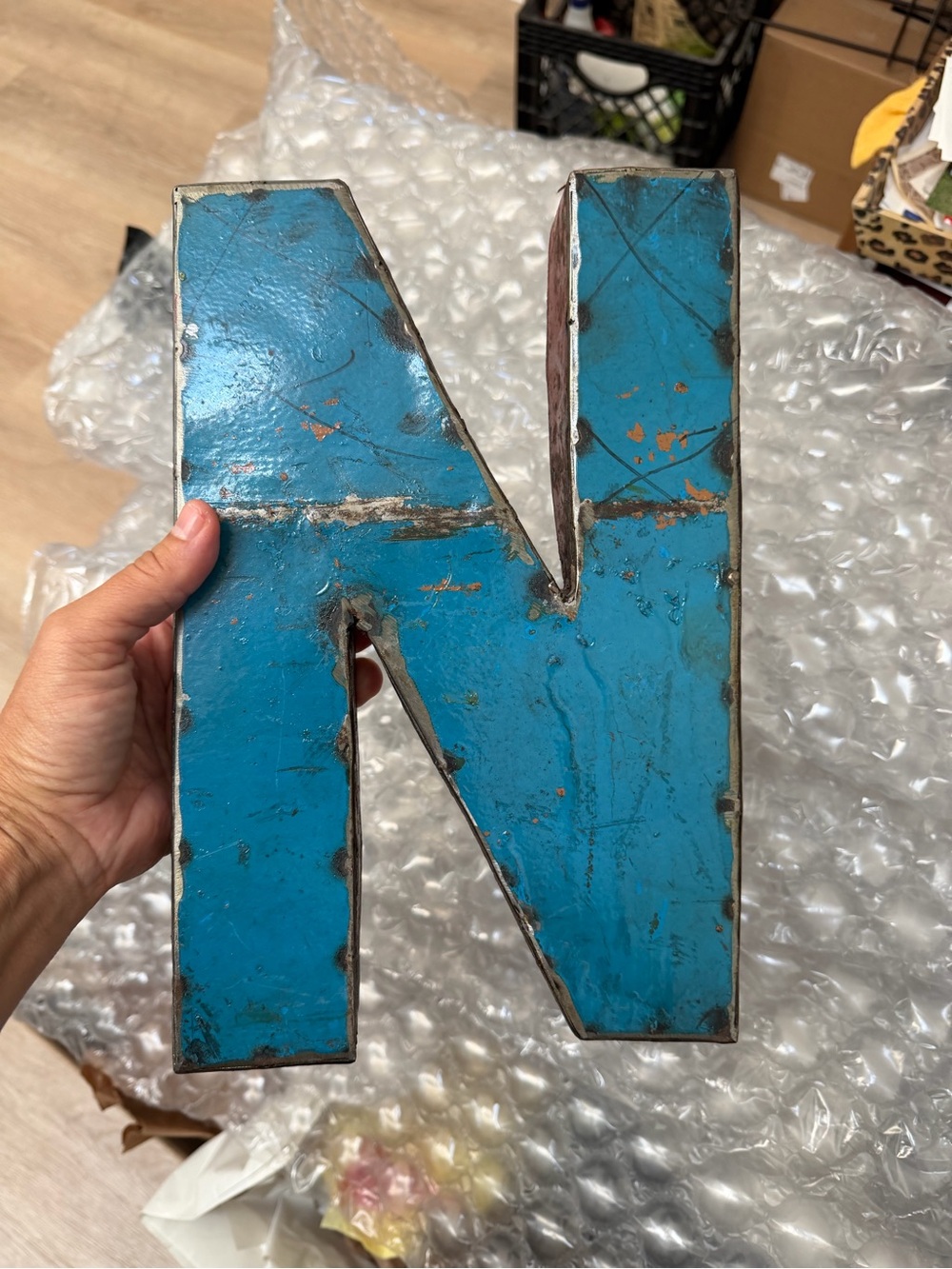 Blue Distressed Metal Letter 'N' - Decorative Home Accent made in Indonesia